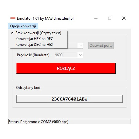 Emulator RS232 do Keyboard Wedge z przeliczaniem HEX DEC HEX